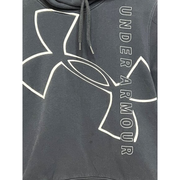 Under Armour Navy Blue Loose Fit Hoodie Sweatshirt Womens Medium Logo Spell Out - Picture 4 of 13